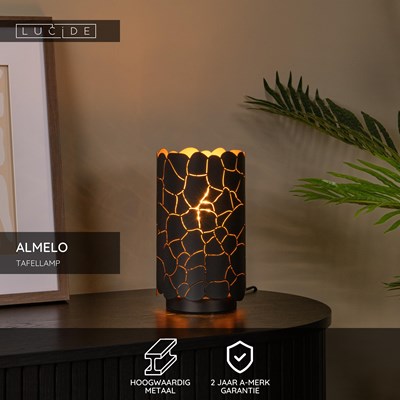 Lucide ALMELO - Tafellamp - Ø 15 cm - 1xE27 - Zwart